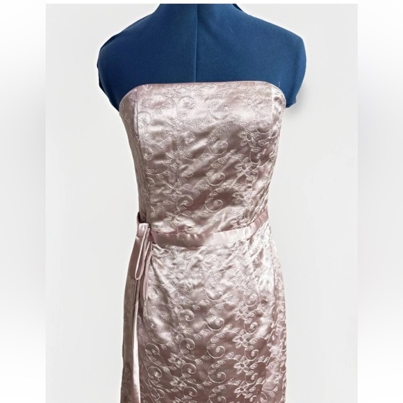 Vtg 90s Y2K Jessica McClintock Pink Floral Embroidered Strapless bow Maxi Dress - Picture 9 of 12